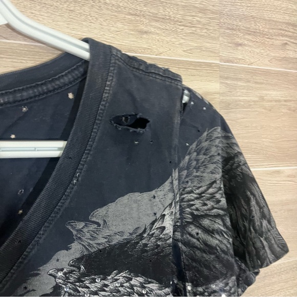 Affliction Women’s Wing Graphic Tee Distressed Angel Wings Rhinestone Shirt Sm - Picture 3 of 6